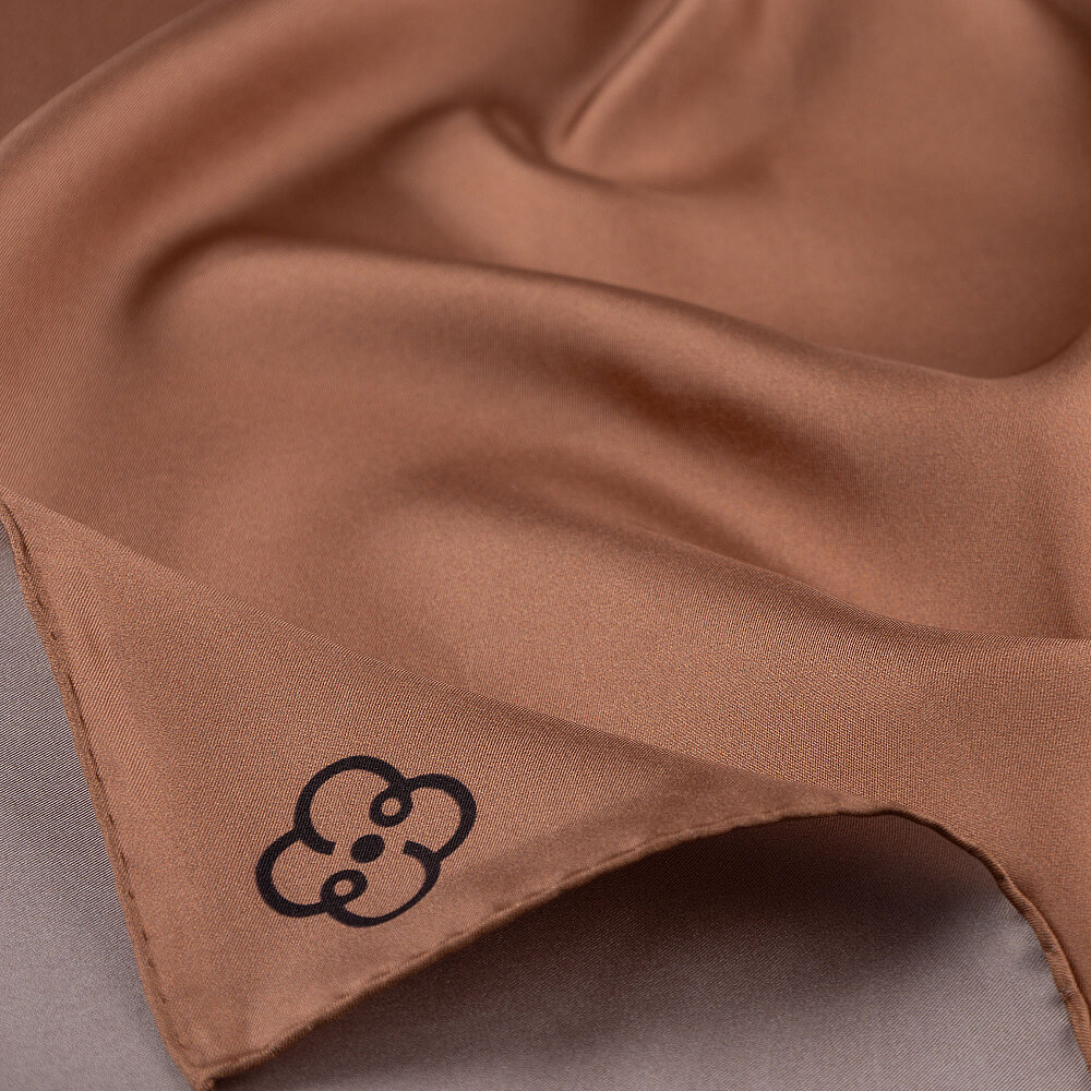 Açık Kahve - Açık Gri Çift Taraflı Twill İpek Eşarp - 3