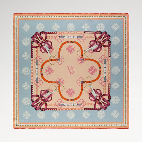 Açık Mavi Vismara Monogram Zincir Desenli Twill İpek Eşarp
