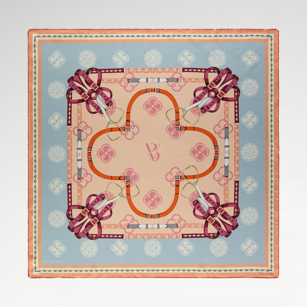 Açık Mavi Vismara Monogram Zincir Desenli Twill İpek Eşarp - 1