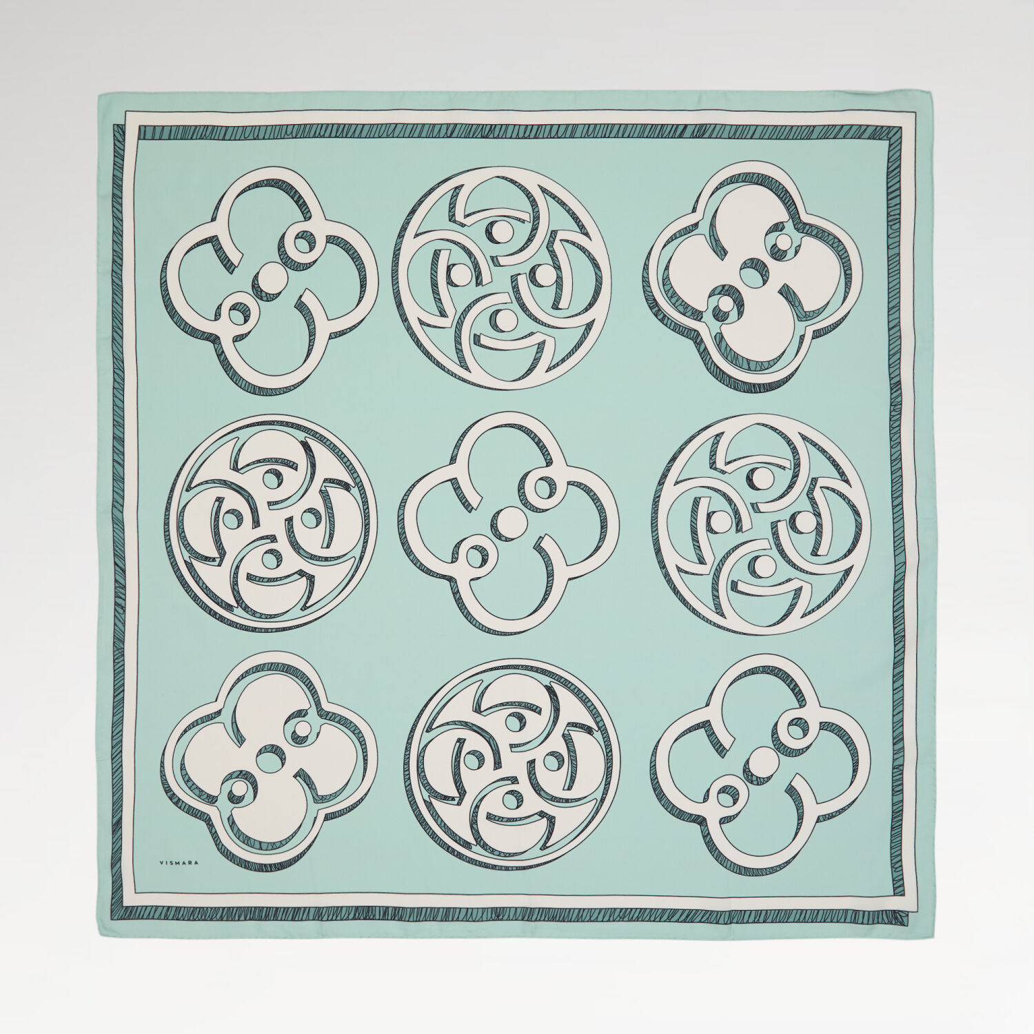 Aqua Green Vismara Monogram Patterned Twill Silk Square Scarf - 1