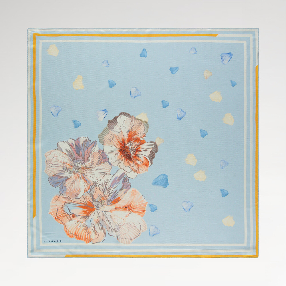 Baby Blue Foglia Lieve Pattern Twill Silk Square Scarf - Vismara