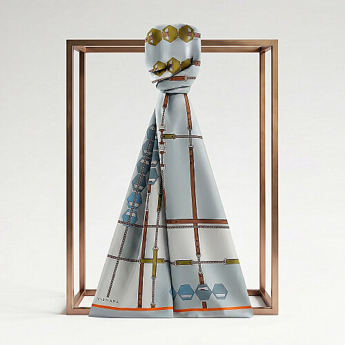 Baby Blue Prism Line Patterned Silk Scarf - Vismara
