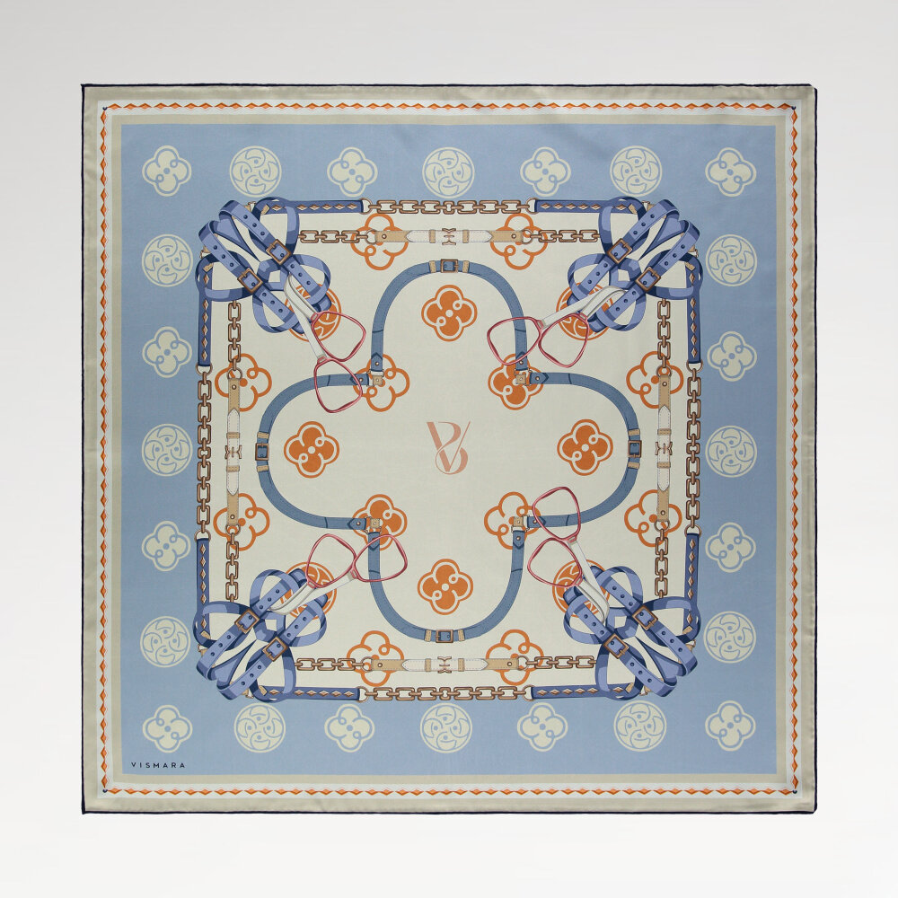 Baby Blue Vismara Monogram Chain Patterned Silk Square Scarf - 1