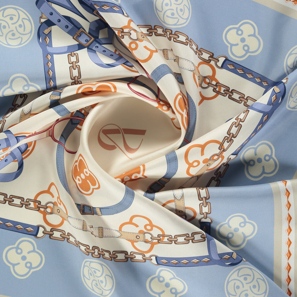 Bebe Mavisi Vismara Monogram Zincir Desenli Twill İpek Eşarp - 2