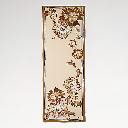 Beige Coffee Chrysanthemum Breeze Patterned Silk Scarf - Vismara