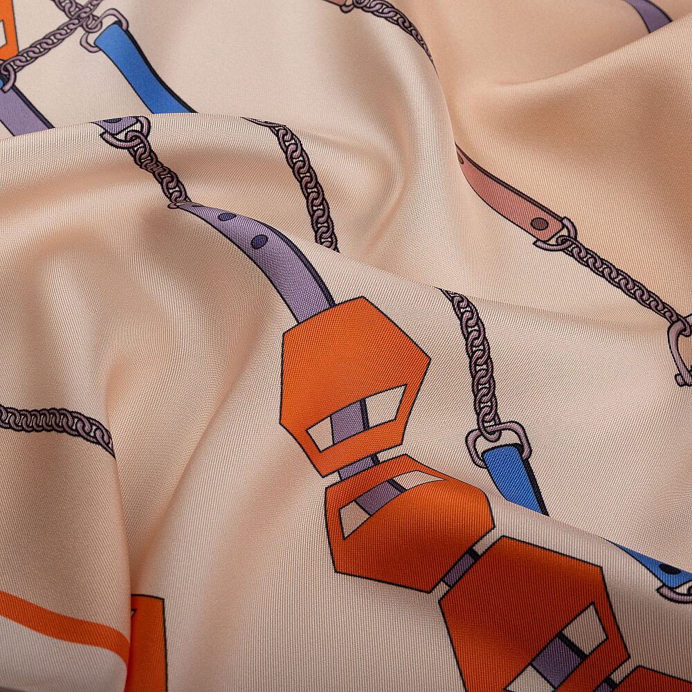 Beige Prism Line Pattern Silk Scarf - 3