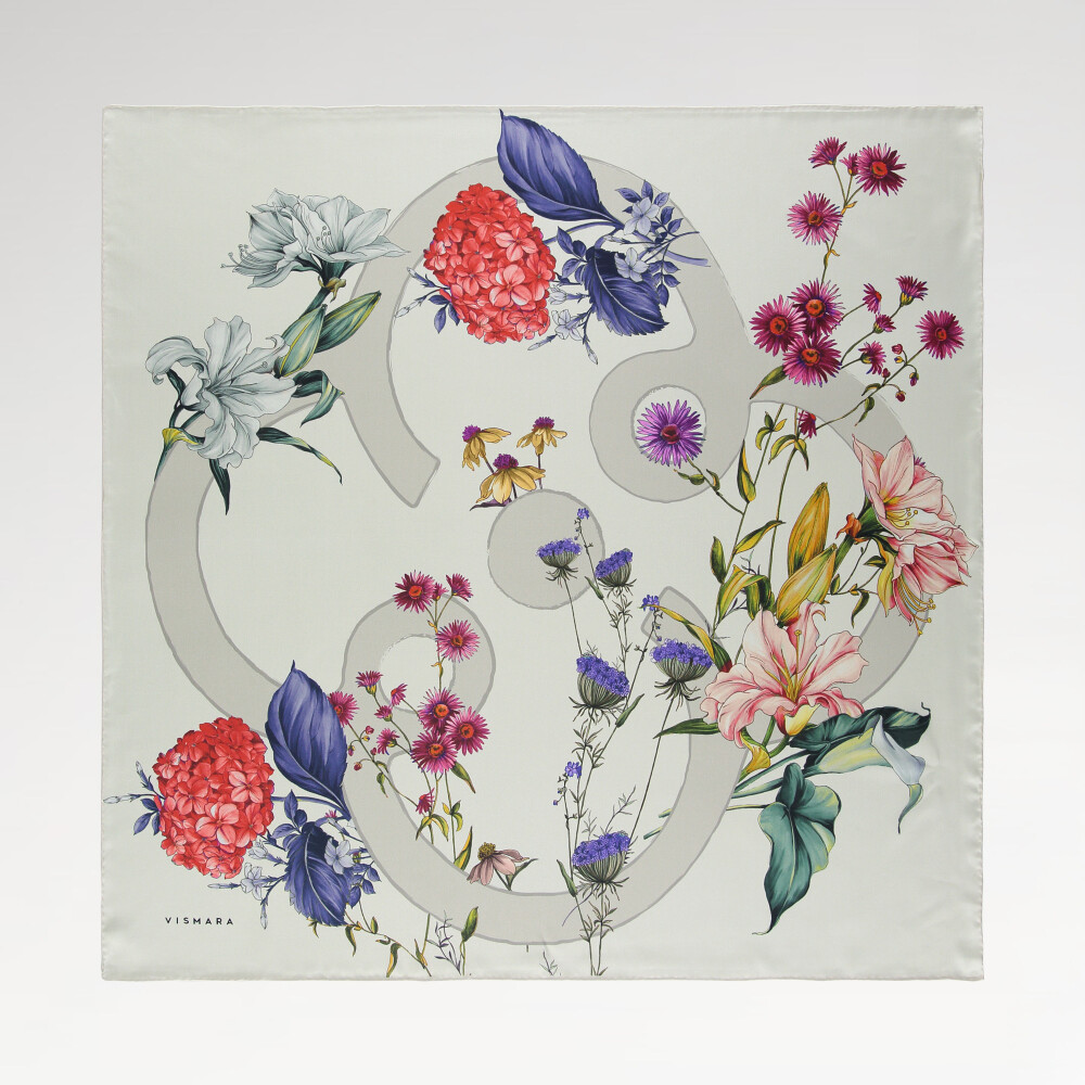 Beige Virelle Pattern Twill Silk Square Scarf