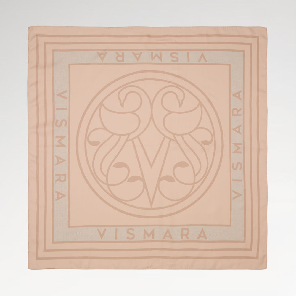 Beige Vismara Swan Pattern Twill Silk Square Scarf - Vismara