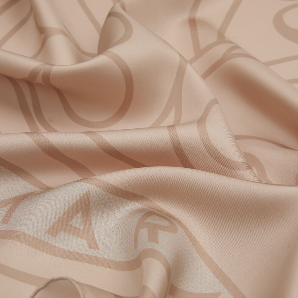 Beige Vismara Swan Pattern Twill Silk Square Scarf - Vismara