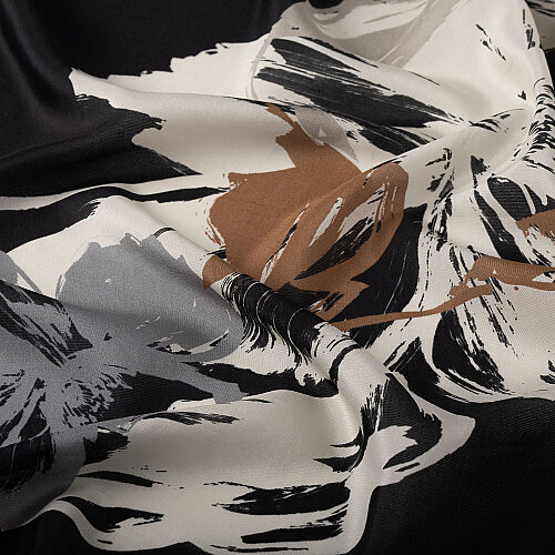Black Abstract Tulip Pattern Silk Scarf - Vismara