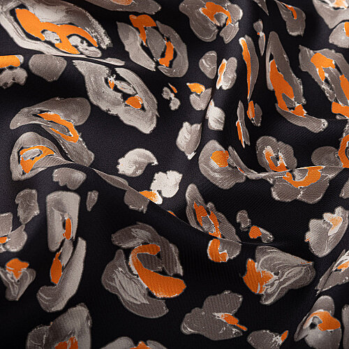 Black and Orange Classic Panther Pattern Silk Scarf - Vismara