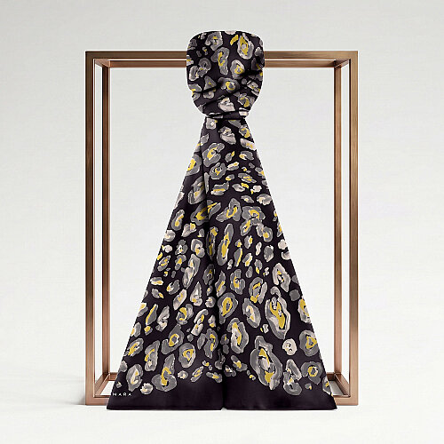 Black and Yellow Classic Panther Pattern Silk Scarf - Vismara