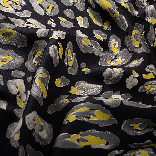 Black and Yellow Classic Panther Pattern Silk Scarf - Vismara