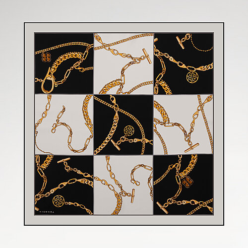 Black Gold Vismara Chain Pattern Silk Square Scarf