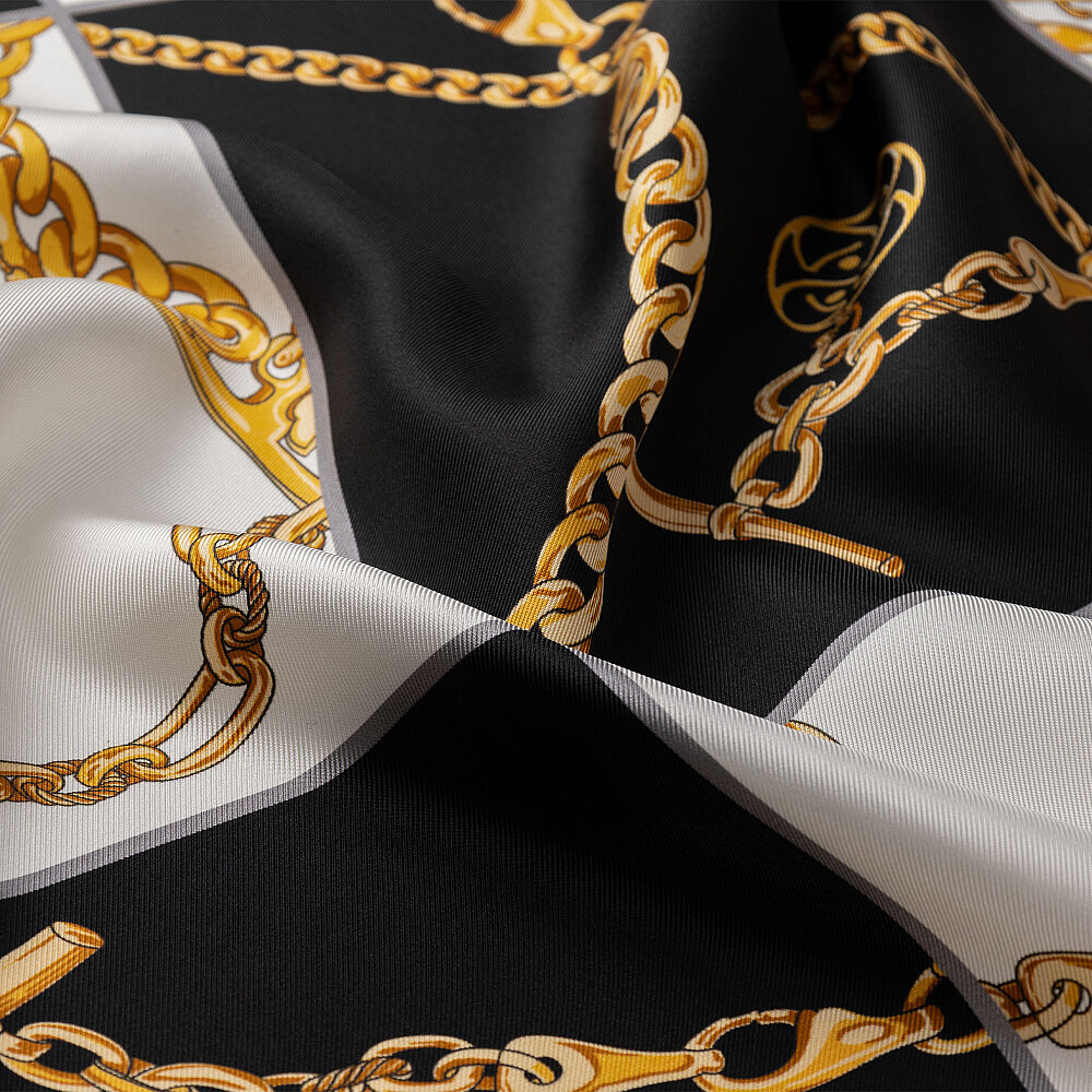 Black Gold Vismara Chain Pattern Silk Square Scarf - 2