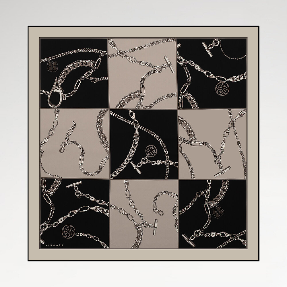 Black Mink Vismara Chain Pattern Silk Square Scarf - 1