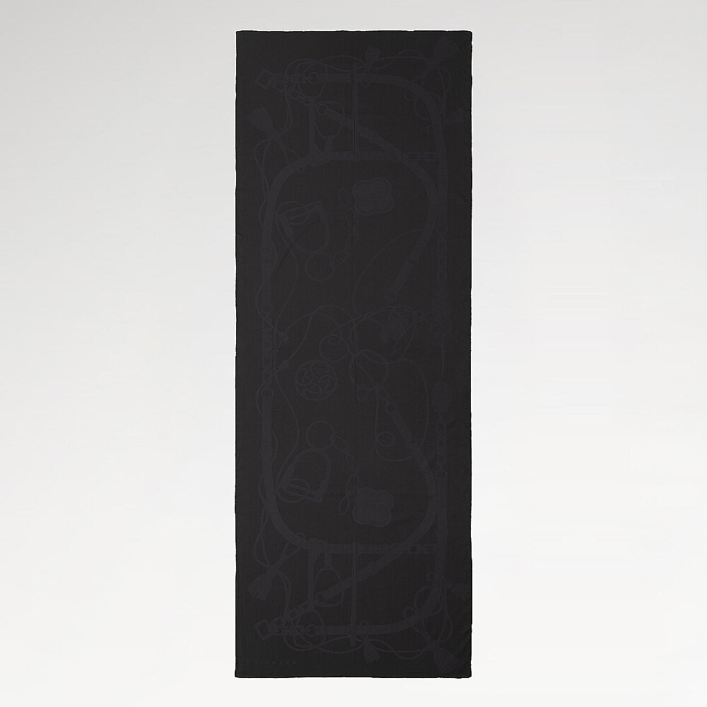 Black Monarque Chain Pattern Jacquard Cotton Silk Scarf - 2