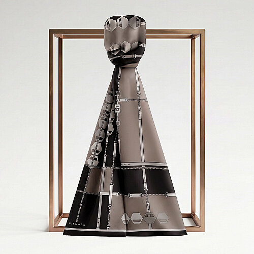Black Prism Line Pattern Silk Scarf - Vismara