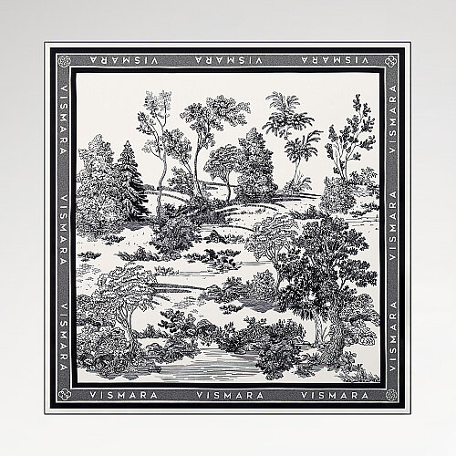 Black Toile Garden Pattern Twill Silk Square Scarf