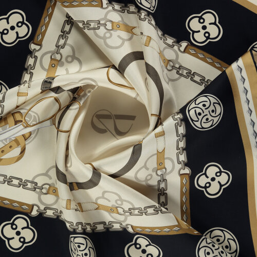 Black Vismara Monogram Chain Patterned Silk Square Scarf - Vismara