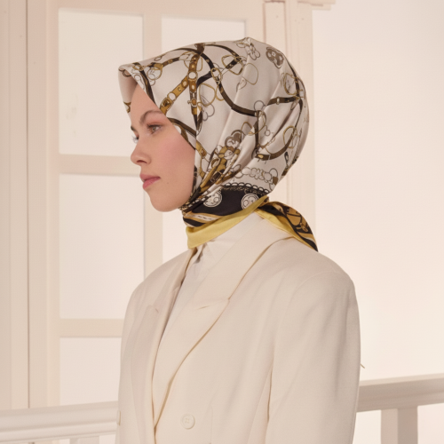 Black Vismara Monogram Chain Patterned Silk Square Scarf - Vismara
