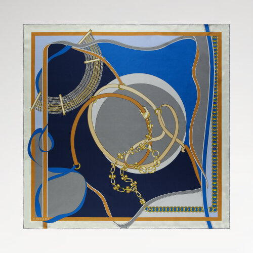 Blue Chain Harmony Patterned Silk Square Scarf