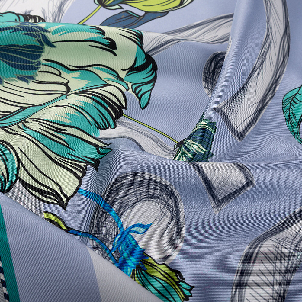 Blue Flora Viva Patterned Silk Square Scarf - 2