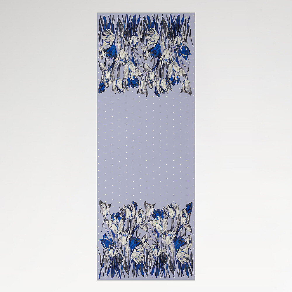 Blue Polka Dot Tulip Garden Pattern Silk Scarf - 2
