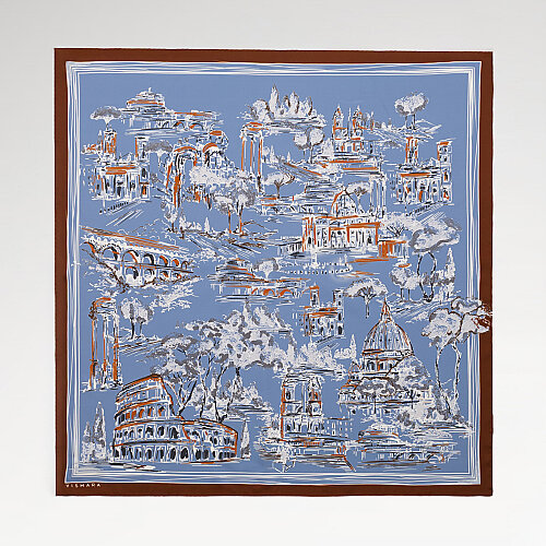 Blue Roma Eterna Patterned Silk Square Scarf