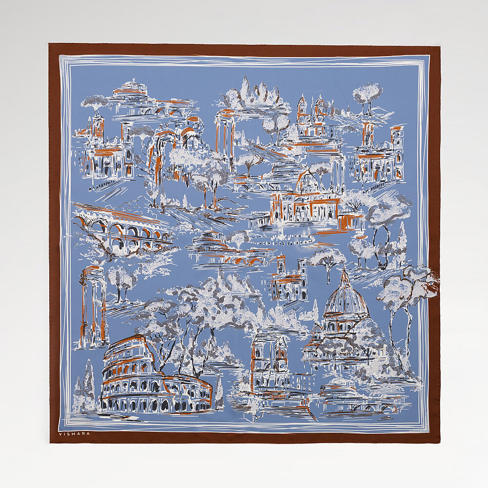 Blue Roma Eterna Patterned Silk Square Scarf - 1
