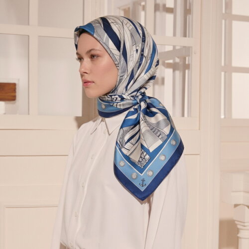 Blue Sail Patterned Silk Square Scarf - Vismara