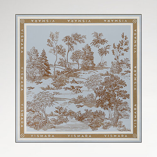 Blue Toile Garden Pattern Twill Silk Square Scarf - Vismara