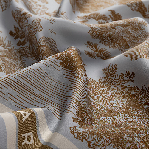 Blue Toile Garden Pattern Twill Silk Square Scarf - Vismara