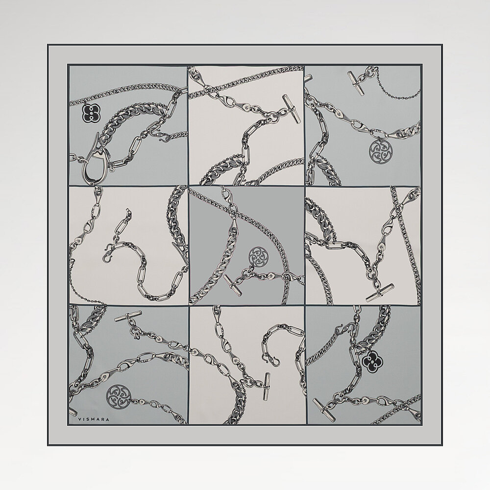 Blue Vismara Chain Pattern Silk Square Scarf - 1