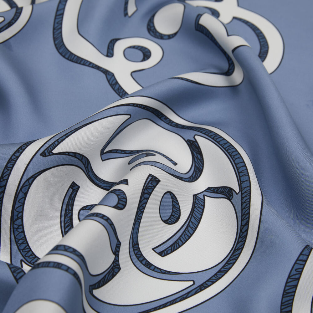 Blue Vismara Monogram Patterned Twill Silk Square Scarf - Vismara