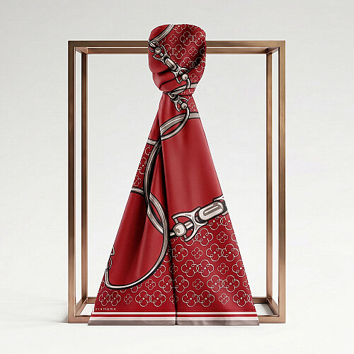 Bordo Vismara Harness Desenli İpek Şal