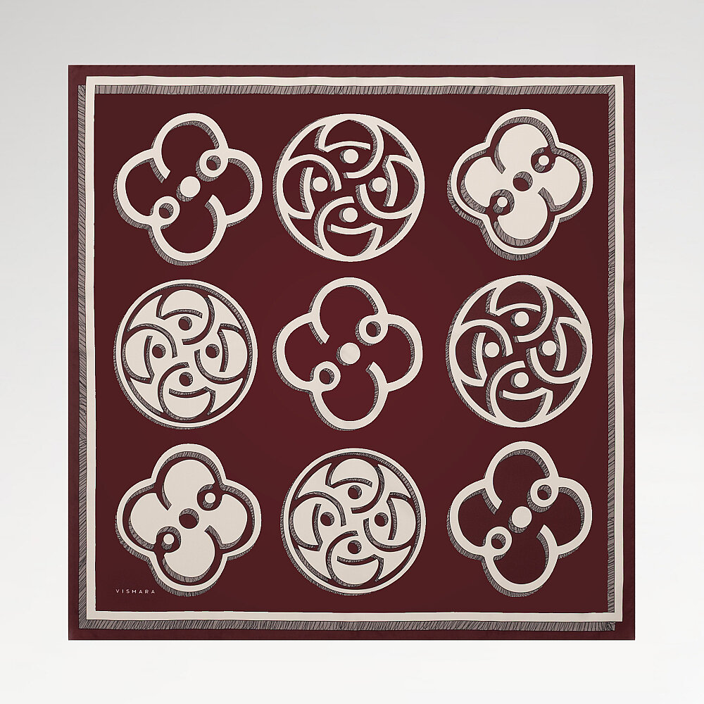 Bordo Vismara Monogram Desenli Twill İpek Eşarp - 1