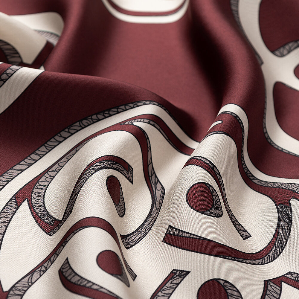 Burgundy Vismara Monogram Patterned Twill Silk Square Scarf - 2