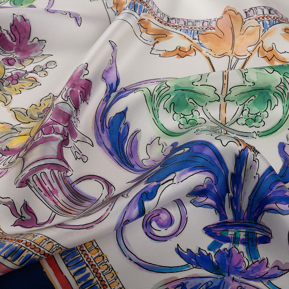 Cobalt Blue Fiorenza Patterned Silk Square Scarf - 2