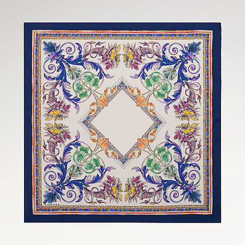 Cobalt Blue Fiorenza Patterned Silk Square Scarf