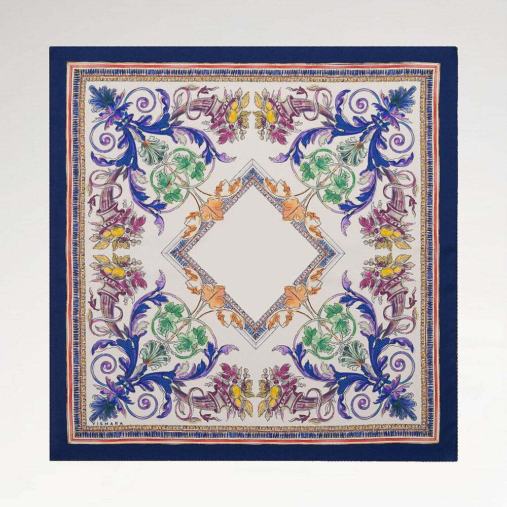 Cobalt Blue Fiorenza Patterned Silk Square Scarf - 1