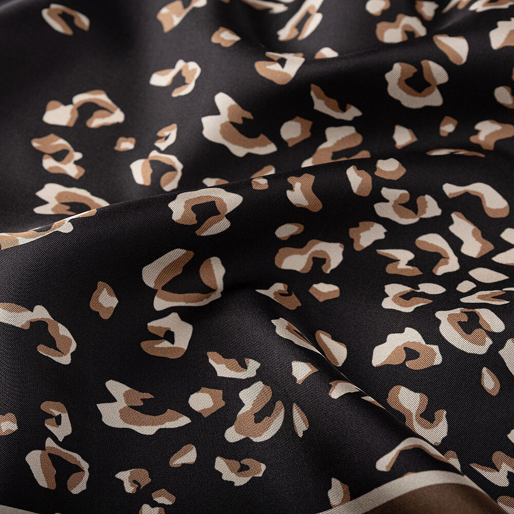 Coffee Abstract Leopard Print Silk Scarf - 3