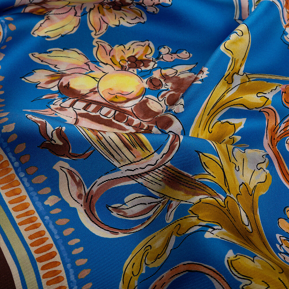 Coffee Blue Fiorenza Patterned Silk Square Scarf - 2