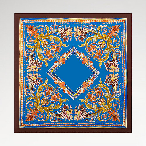 Coffee Blue Fiorenza Patterned Silk Square Scarf - Vismara