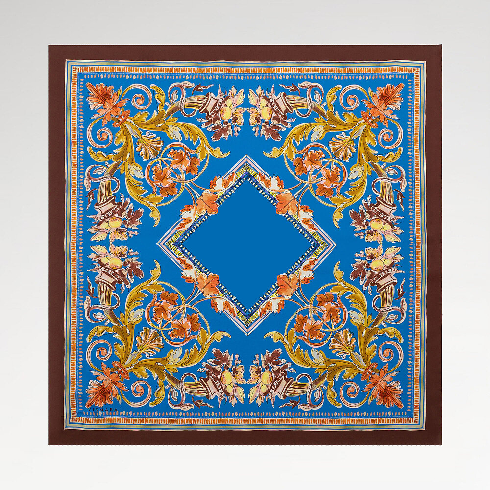 Coffee Blue Fiorenza Patterned Silk Square Scarf - 1