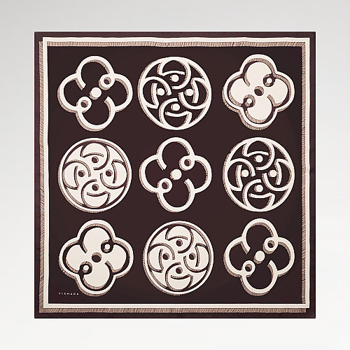 Coffee Vismara Monogram Patterned Twill Silk Square Scarf