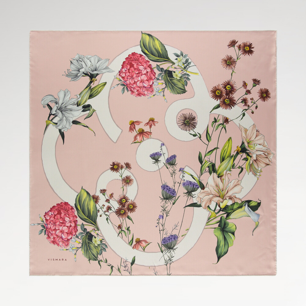 Coral Virelle Pattern Twill Silk Square Scarf