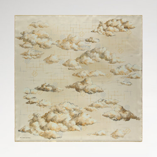 Cream Cloud Dance Patterned Silk Square Scarf