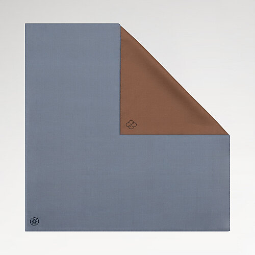 Dark Beige - Light Blue Double-Sided Twill Silk Square Scarf - Vismara