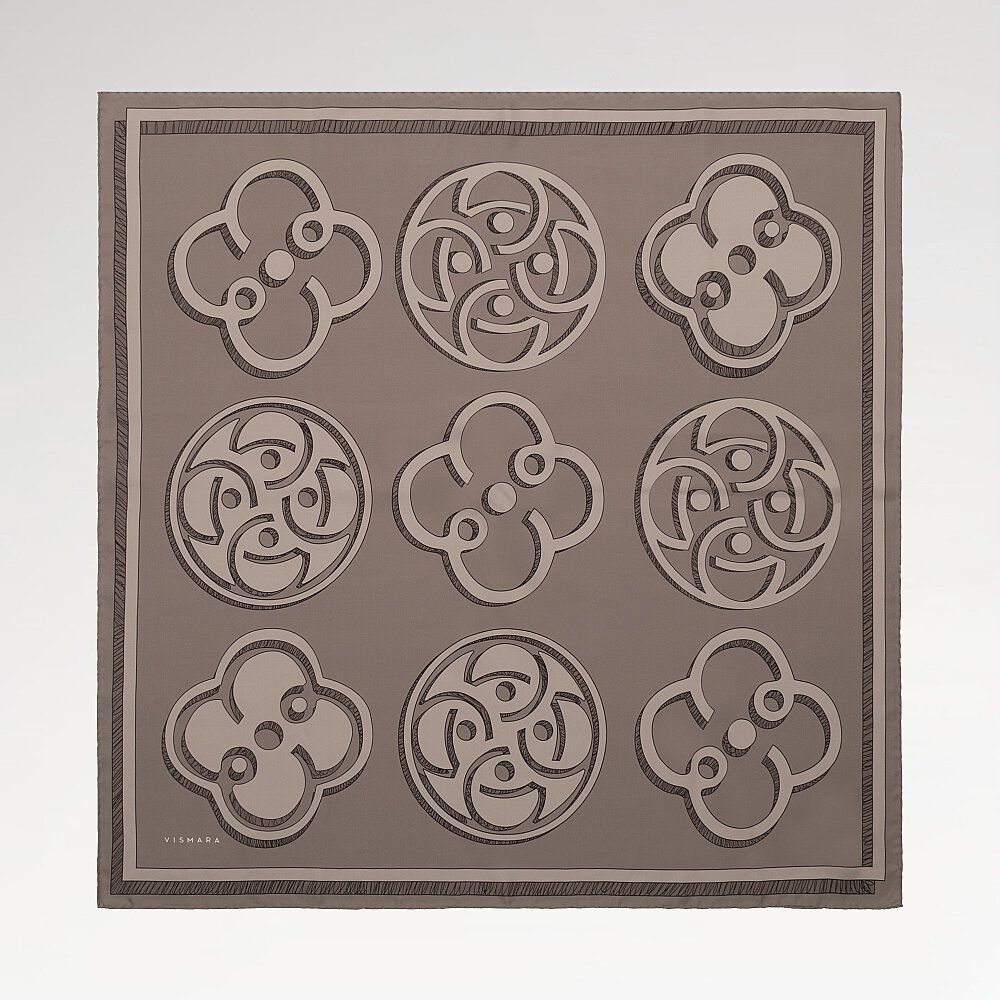 Dark Mink Vismara Monogram Patterned Twill Silk Square Scarf - 1